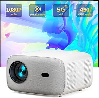 Native 1080P Projector with WiFi and Dual Bluetooth, 450 ANSI HD Movie Video Projector 4K, Home Theater Projector with Bidirectional Bluetooth, for iPhone Android, TV Stick, HDMI