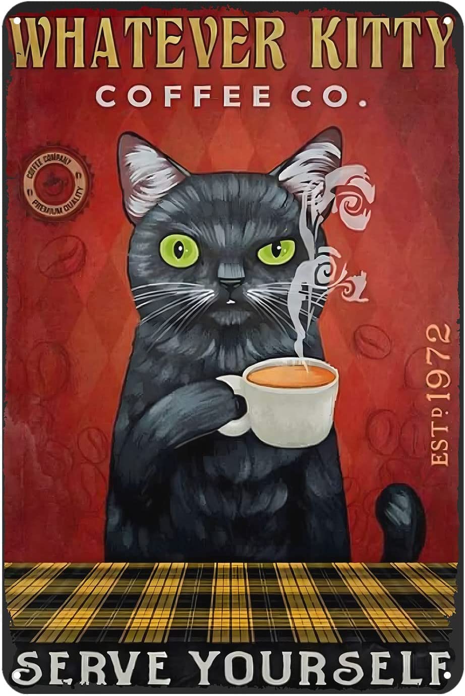 kisoyo Funny Metal Sign Cat Whatever Kitty Coffee Co Tin Sign Home Kitchen Bar Cafe Club Cave Wall Decor Vintage Coffee Tin Sign 12x16 Inch