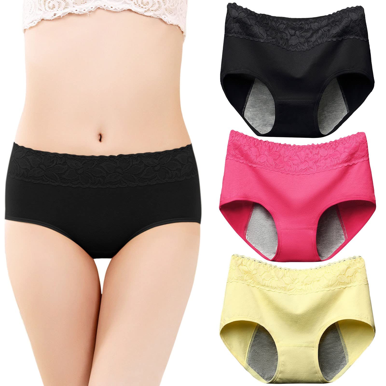 QHQQXN Generisch Damen Höschen Unterwäsche Slips Frauen 3-teilige Menstruationsunterwäsche für Frauen Spitzenhöschen Slips Mittlere Taille Slips Spitze Damenunterwäsche