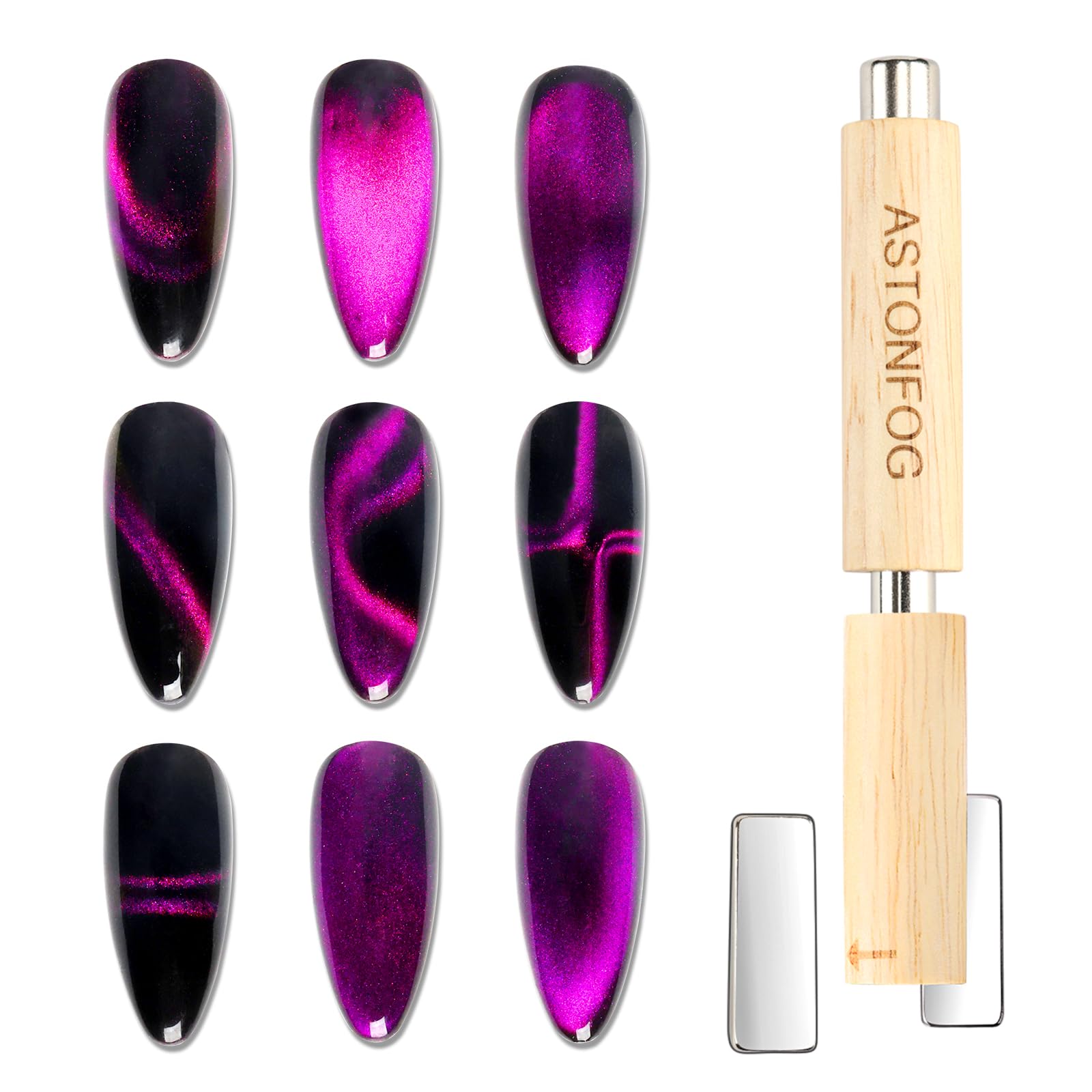 3-in-1 Cat Eye Magnet for Nails,Wooden Handle Strong Nail Magnet (4X)Stick for Cat Eye Gel Nail Polish Multifunctional Cat Eye Gel Nail Polish Magnet