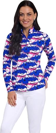 IBKUL Athleisure Wear Sun Protective UPF 50+ Icefil Cooling Lizzy Print Long Sleeve Mock Neck Top - 10114