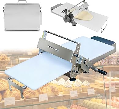 Folding Dough Sheeter 15.8", Countertop Dough Sheeter,Dough Roller Machine Stainless Steel Sheeter 0.2-25mm Adjustable Thickness Stainless Steel Manual Dough Sheeter Machine With Board300