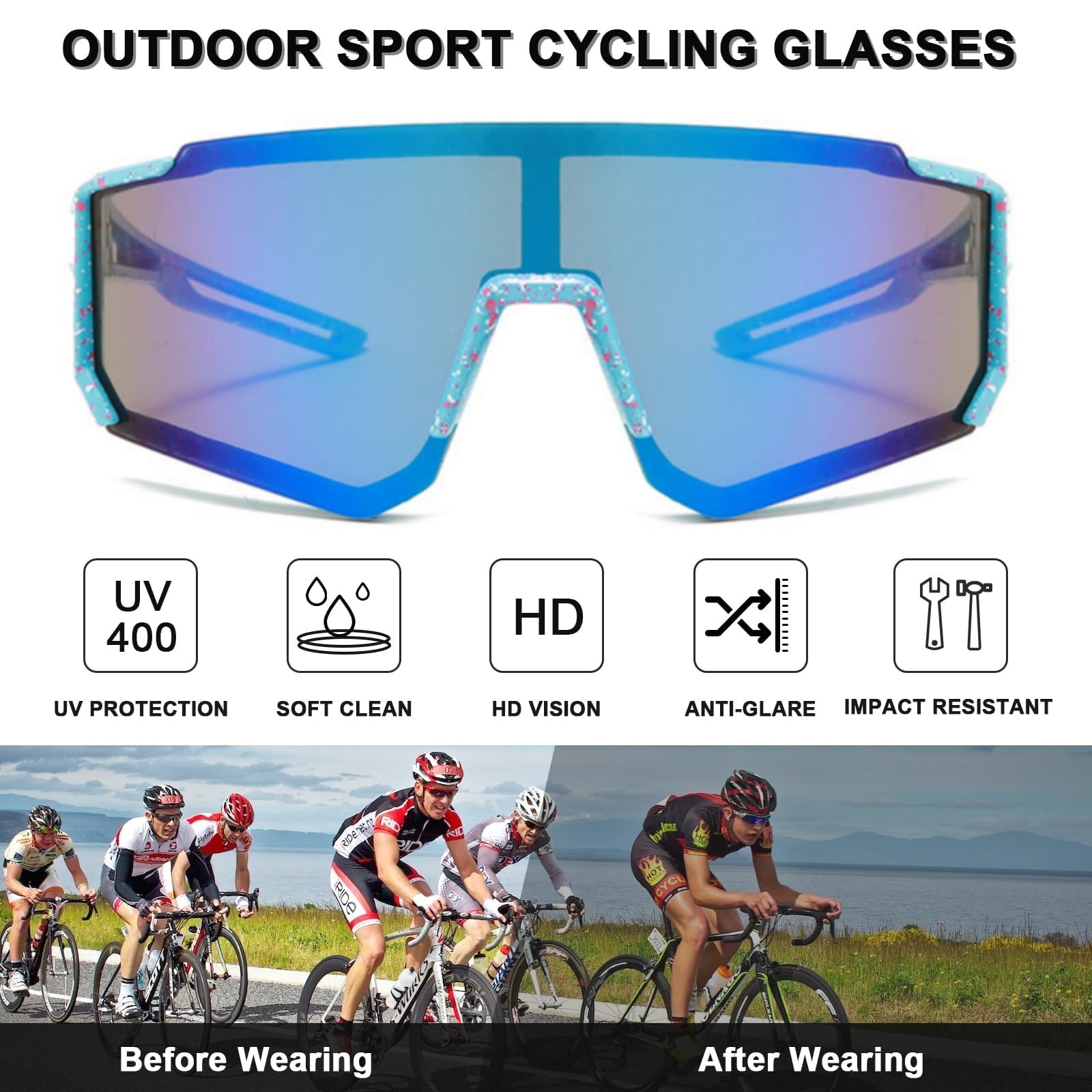 Karsaer Kids Teens Sports Non-Polarized Sunglasses Youth Baseball Cycling Glasses for Boys Girls E1225, Blue, Small - Image 3 thumbnail