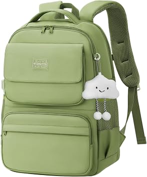 FIORETTO 25L School Bag for Girls & Teens, Womens Backpack Rucksack with Organized Pockets, Trolley Strap & Chest Buckle, Fits 15.6" Laptop, Ideal for School, Travel & Daily Use Green
