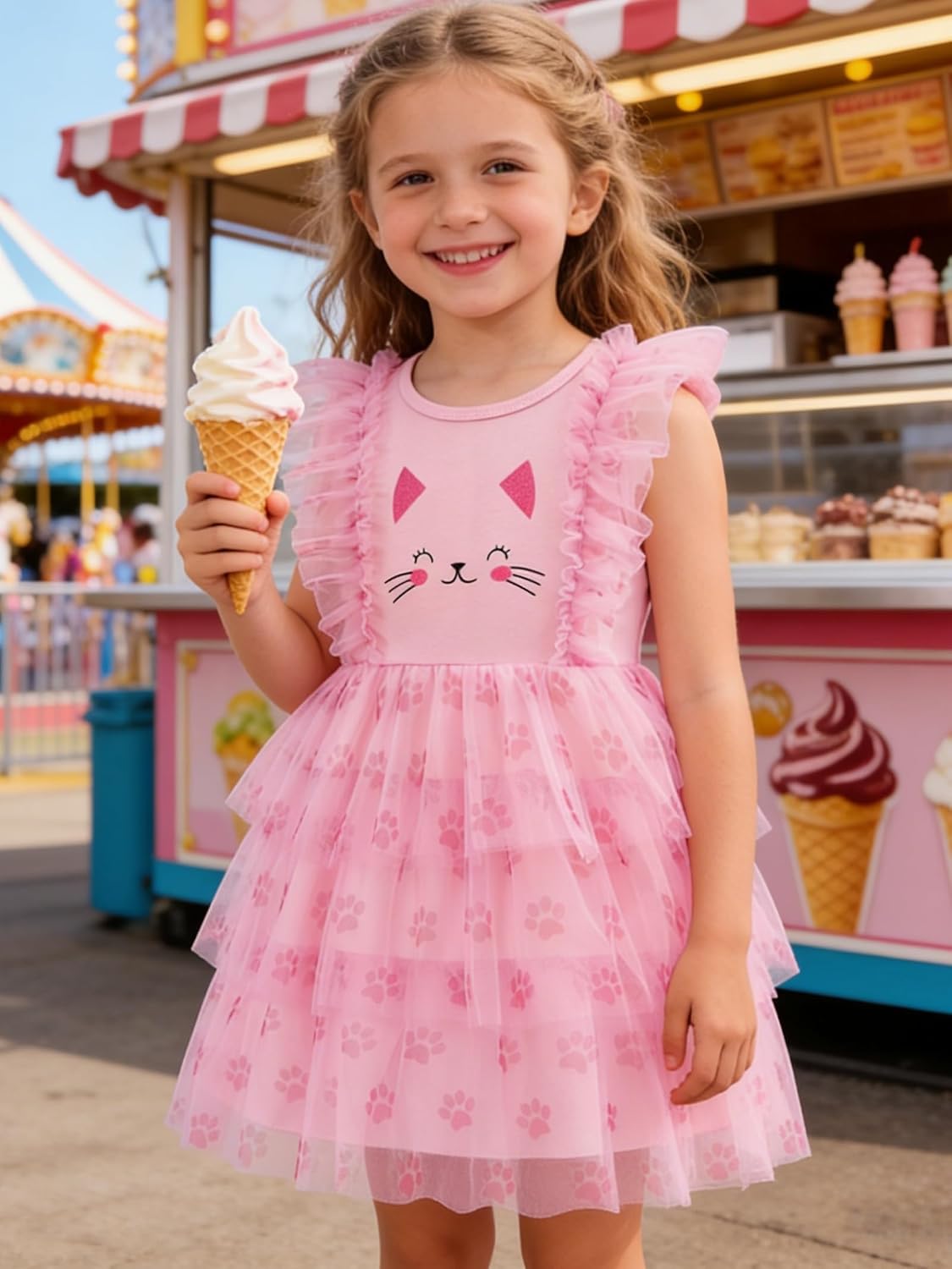 Toddler Tutu Dress Girls Tulle Flutter Sleeve Birthday Party Sundress Fluffy Tiered Summer Dresses for Kids 3-8Y