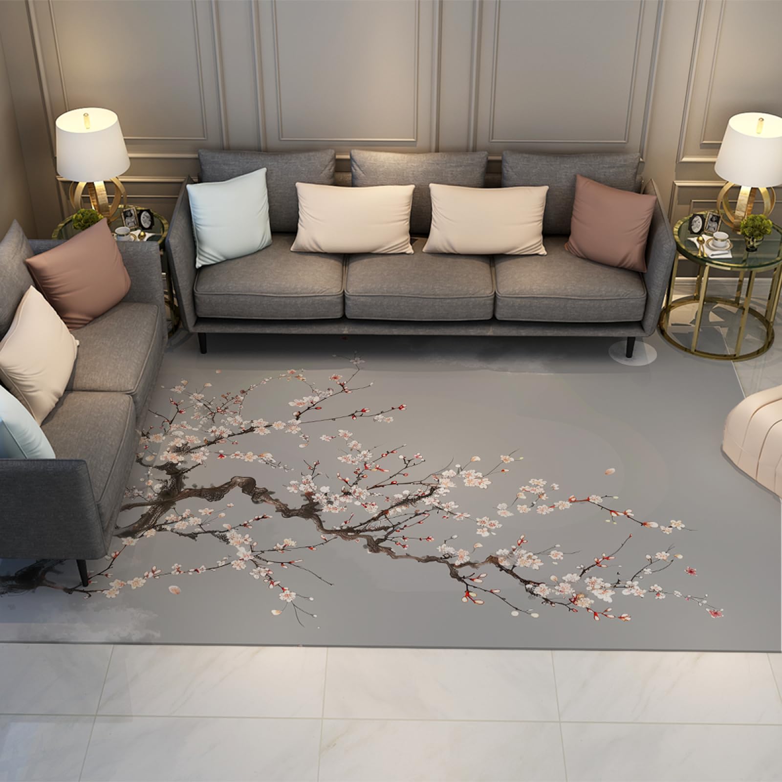 Tapis de fleurs style chinois pliable tapis gris salon et chambre 240cm