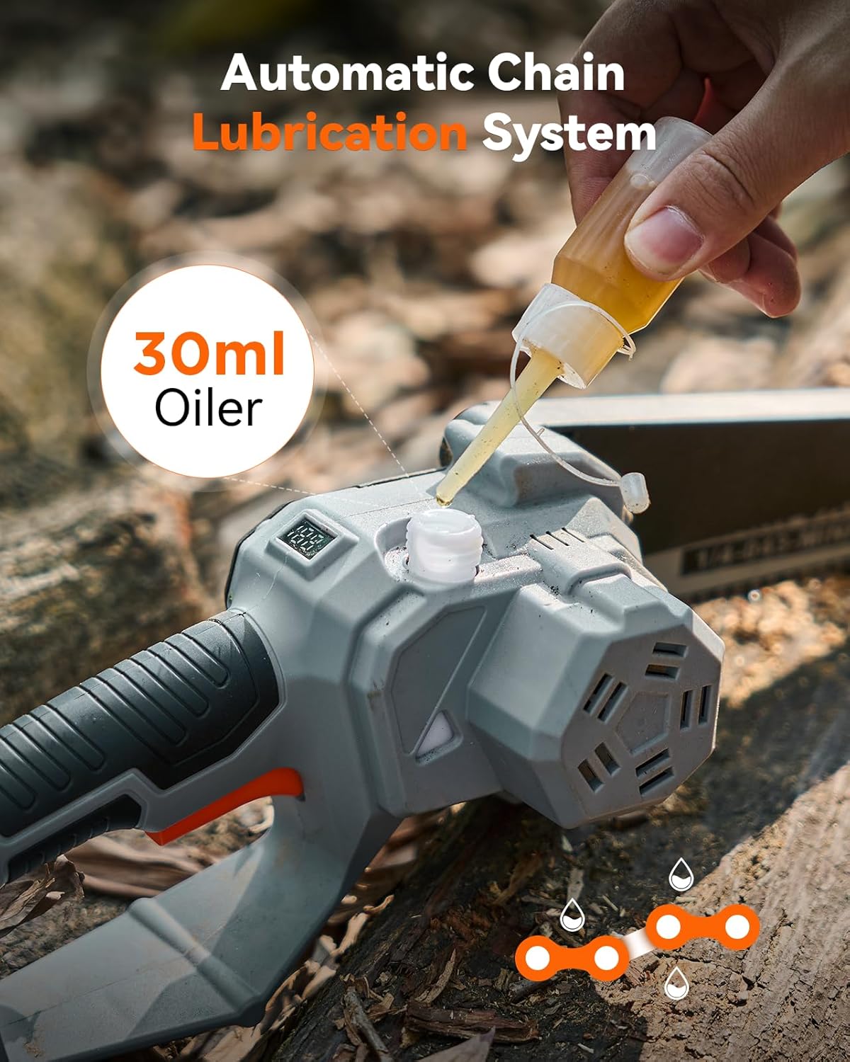 TaskStar 8-Inch Mini Chainsaw Cordless, Brushless Motor, 2×2000mAh Batteries, Lightweight One-Handed Electric Chainsaw for Cutting Thick Branches, Tree Trimming, Wood Cutting, Beginner Friendly - Image 6