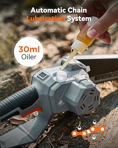 Miniatura 6 de TaskStar Mini motosierra de 8 pulgadas con motor sin escobillas, lubricación automática, una batería de 2.0 Ah y cargador, sierra de podar