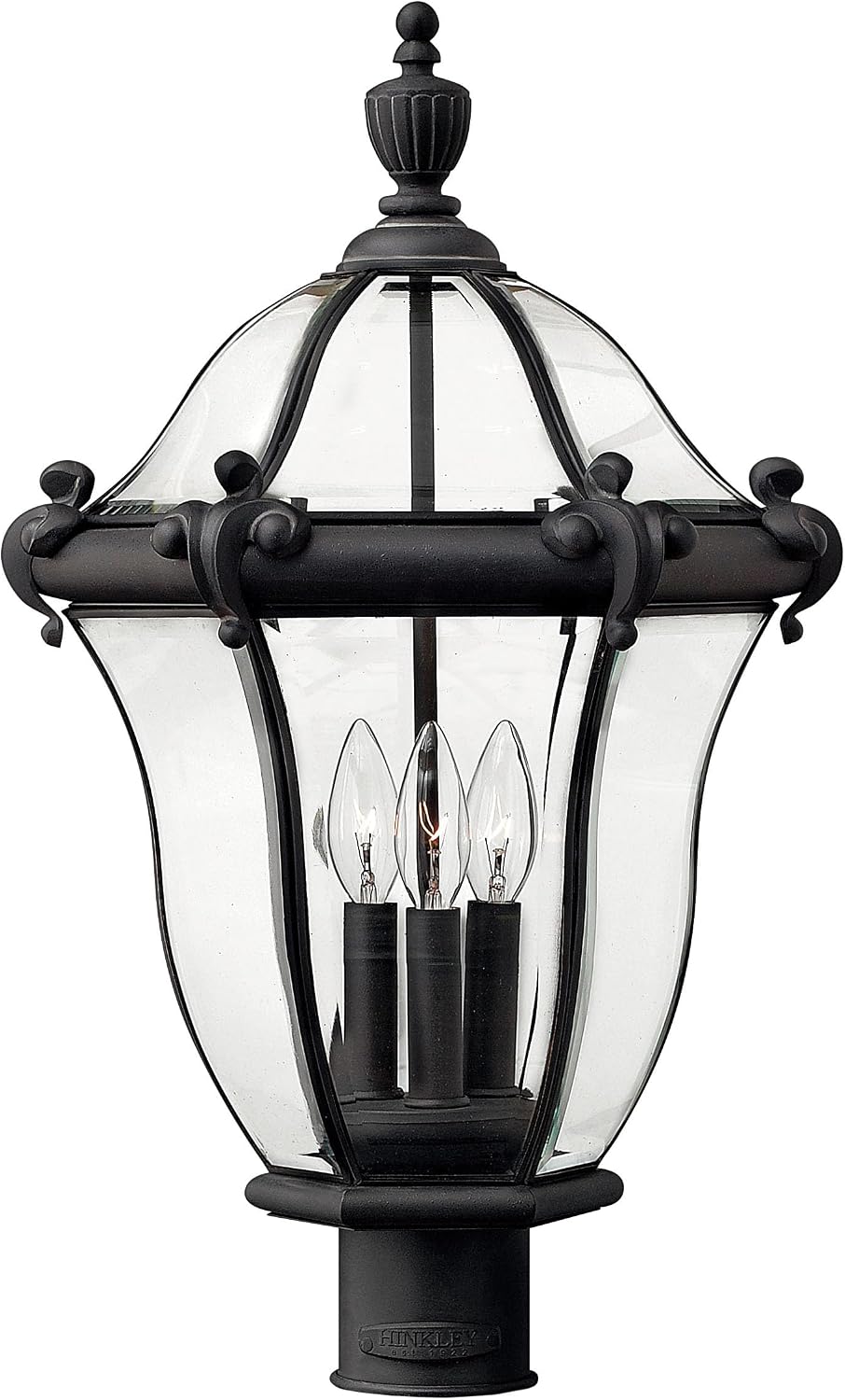 Hinkley 2441CB San Clemente Three Light Outdoor Post Top/Pier Mount Lantern, Traditional, Estate Series, Fleur de Lis, Aluminum and Brass, Copper Bronze Finish