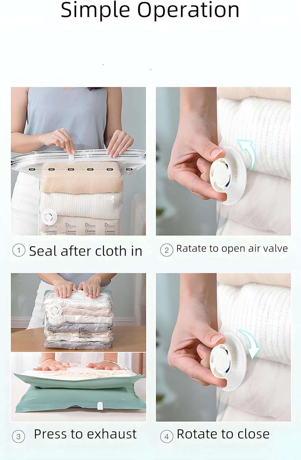 6-Pack Reusable Vacuum Compression Storage Bags Set For Clothing Storage and Organization, Sizes: 2 Jumbo Cuboid, 1XL, 1L, 1M, 1S, With Hand Pump, For Clothes, Quilts, Pillows