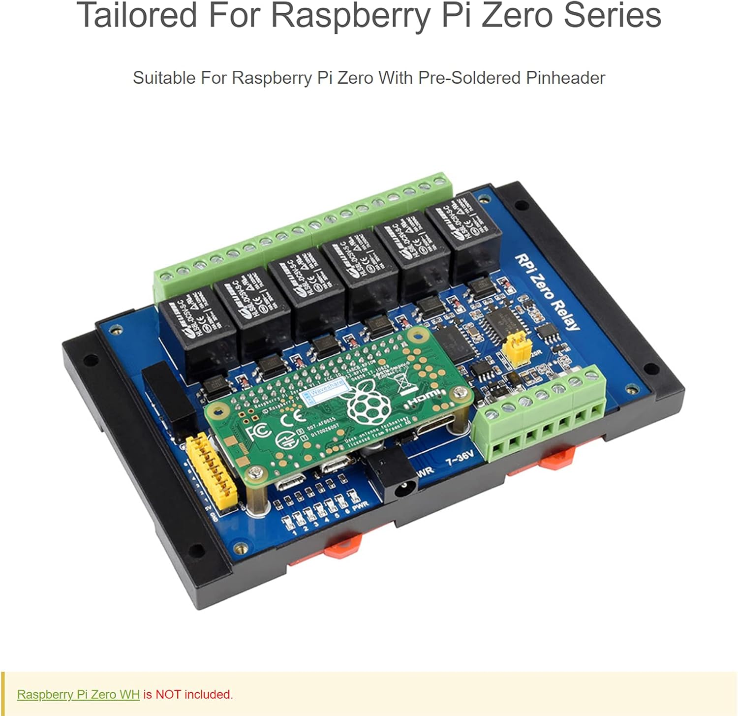 waveshare 6 Channel Relay Module for Raspberry Pi Zero WH RS485 & CAN Power Relay Expansion Board Onboard Power Supply Isolation, Photocoupler Isolation, TVS, Loads up to 10A 250V AC or 10A 30V DC