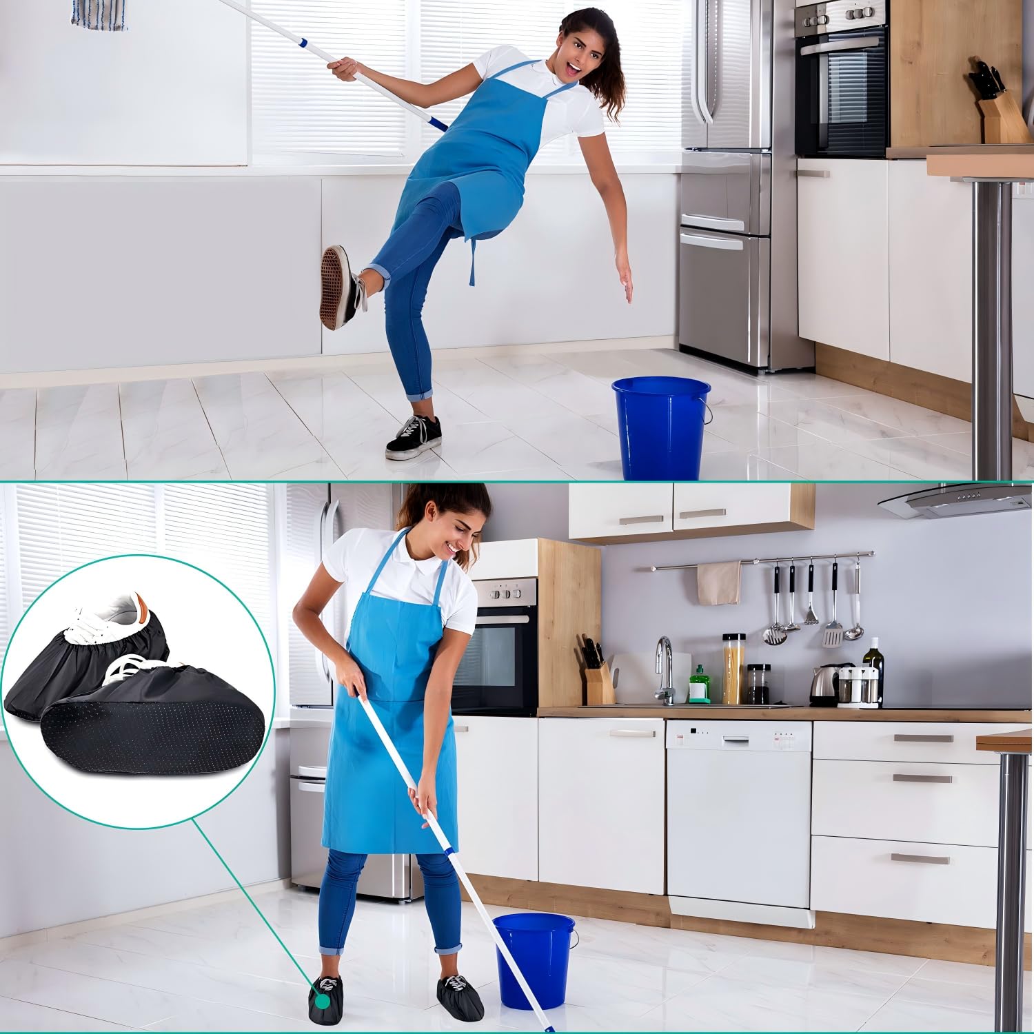 Frienda - 8 paia di copriscarpe riutilizzabili, antiscivolo e impermeabili, per la protezione di pavimenti e tappeti domestici, lavabili in lavatrice (L)