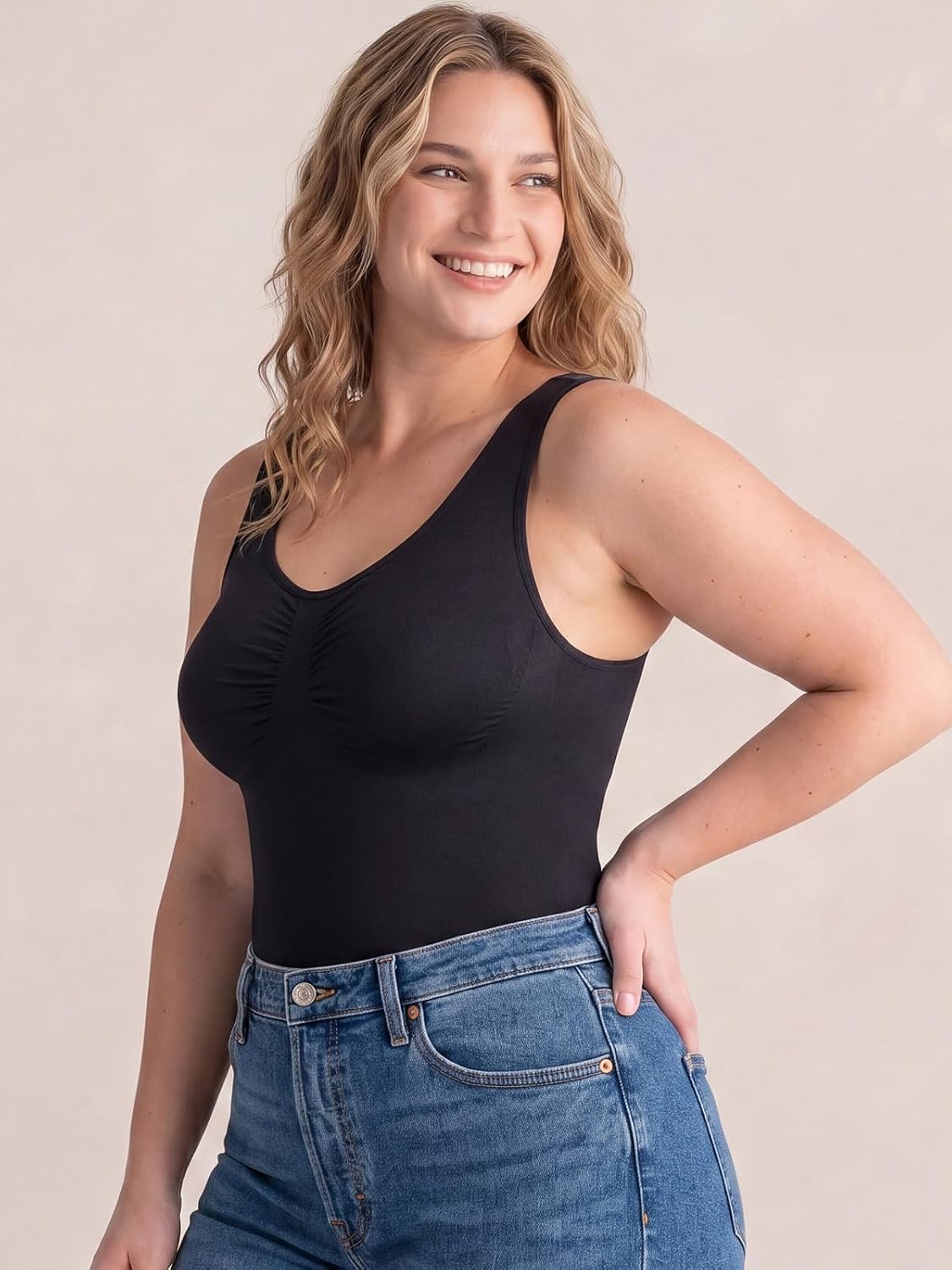 ATTLADY Shapewear Tank Tops for Women - Tummy & Waist Control Compression Camisole | Slimming Seamless V-Neck Body Shaper Vest
