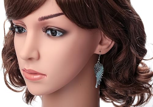 Miniatura 2 de Szxc - Aretes colgantes hipoalergénicos para mujer, diseño de alas de ángel guardián, joyería para motociclistas, 2 14 pulgadas