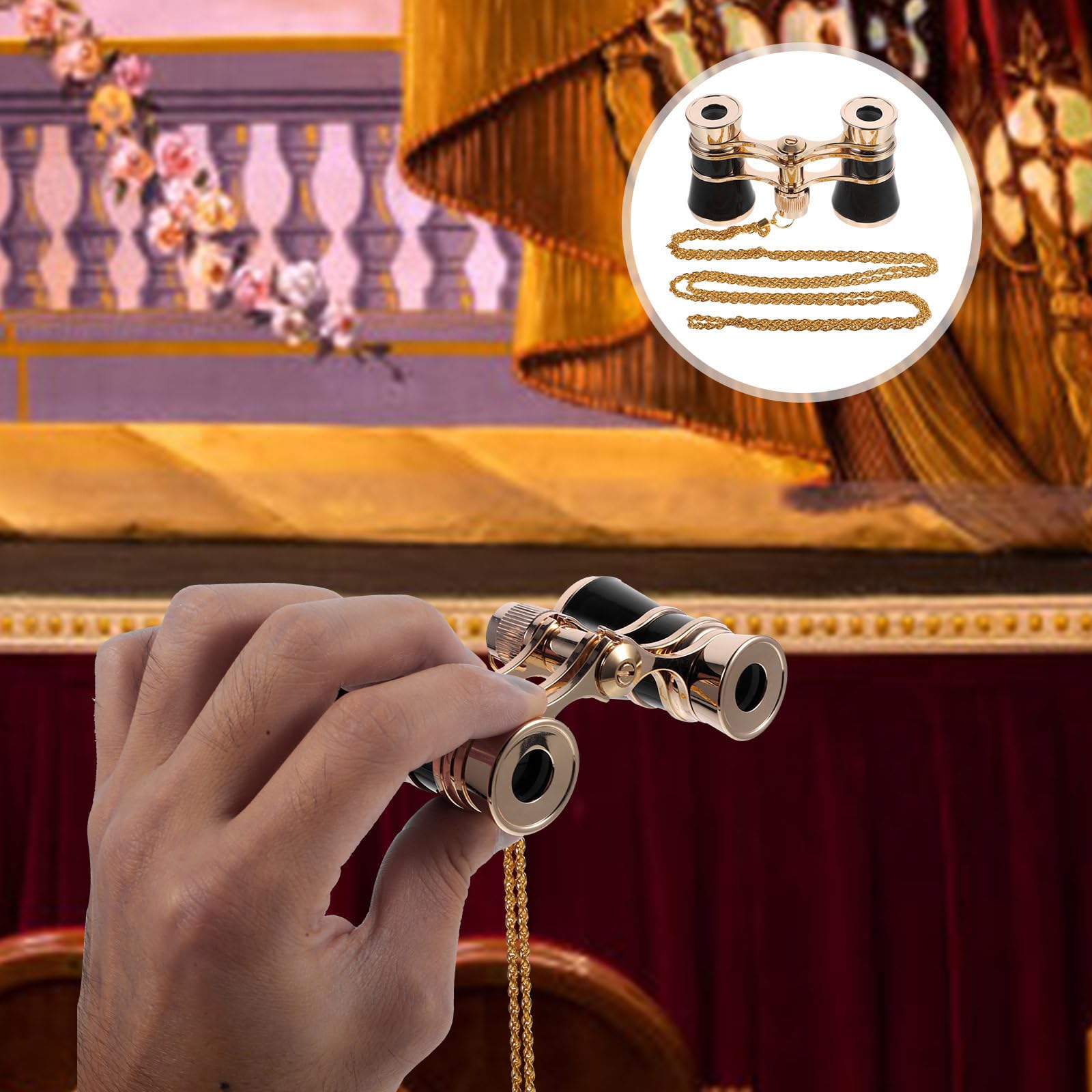 Mini Binocolo da Teatro con Catena, Nero, Ferro, Compatto e Portatile