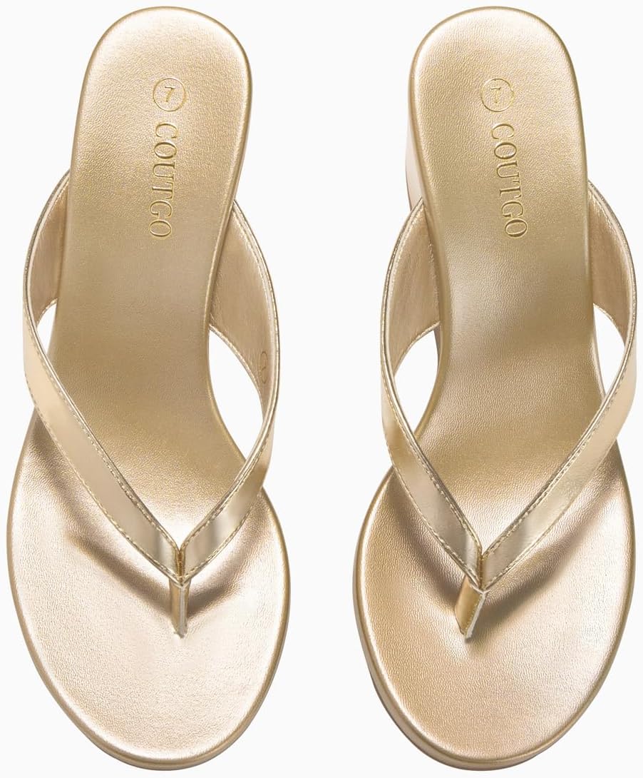 Coutgo Womens Wedge Heels Sandals Platform Flip Flops Slides Slip On Summer Beach Shoes - Image 5