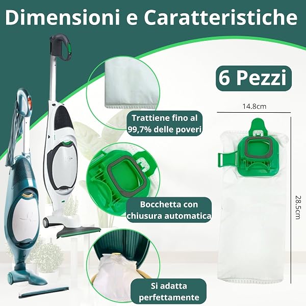 NAMAI - Set di 6 Sacchetti Folletto VK140 e VK150, Ricambi Compatibili, Microfibra Resistente, Antibatterici, Ricambi Folletto (6 Sacchetti) - 3