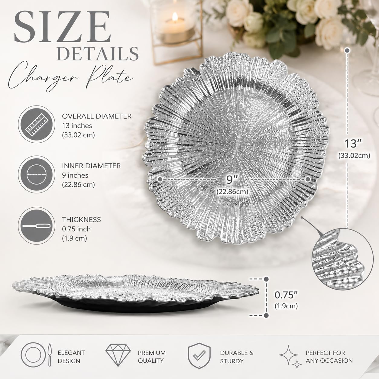 Evershine Silver Charger Plates - Set of 6 Floral Reef Design -2 Evershine Silver Charger Plates - Set of 6 Floral Reef Design -2