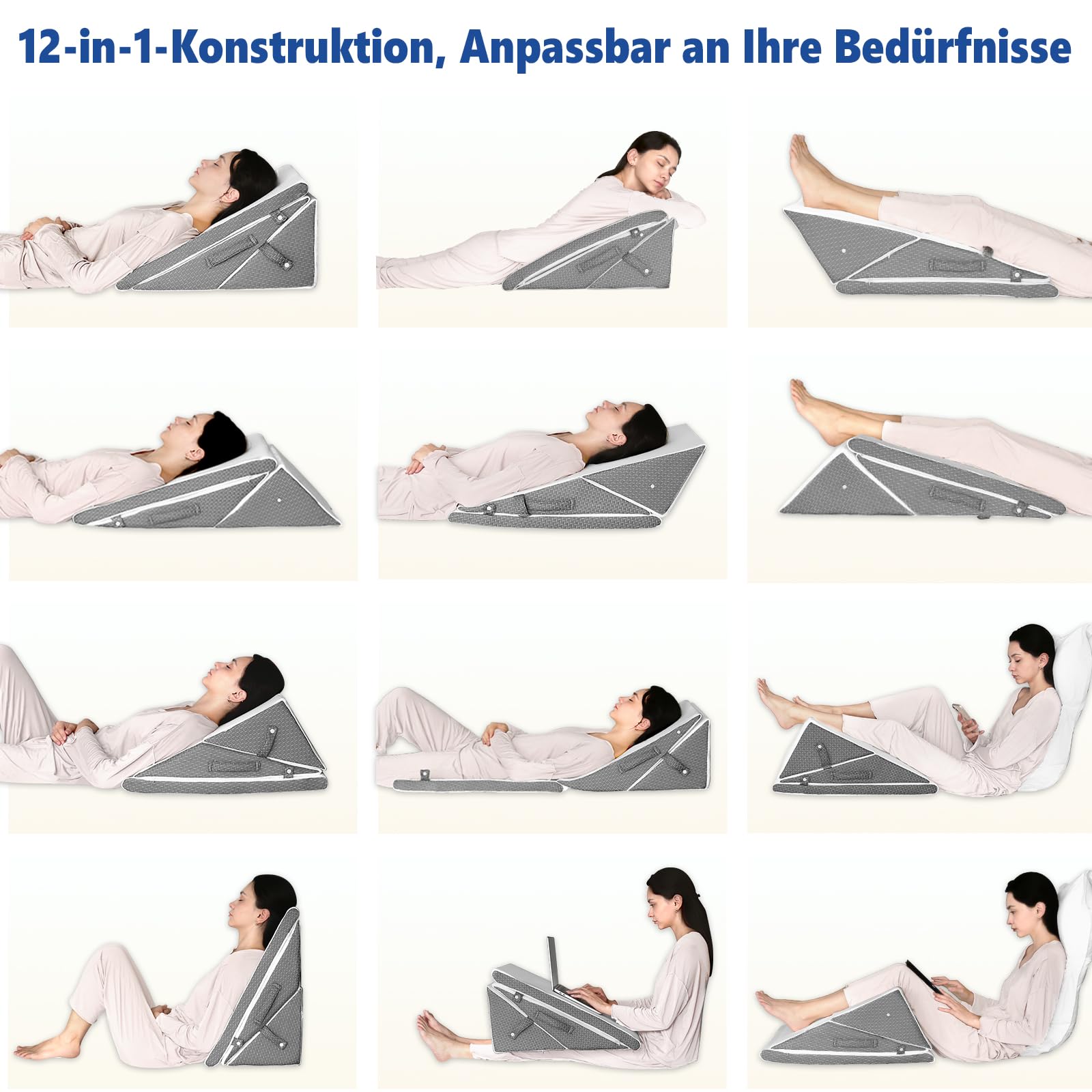 KingPavonini Keilkissen Bett nach Operationen, 4 Höhen verstellbar, Weiß | Refluxkissen verstellbar in 4 Höhen 19/23/28/30,4cm, für Rücken, Beine, Knie, Acid Reflux, GERD, Sodbrennen, Schnarchen