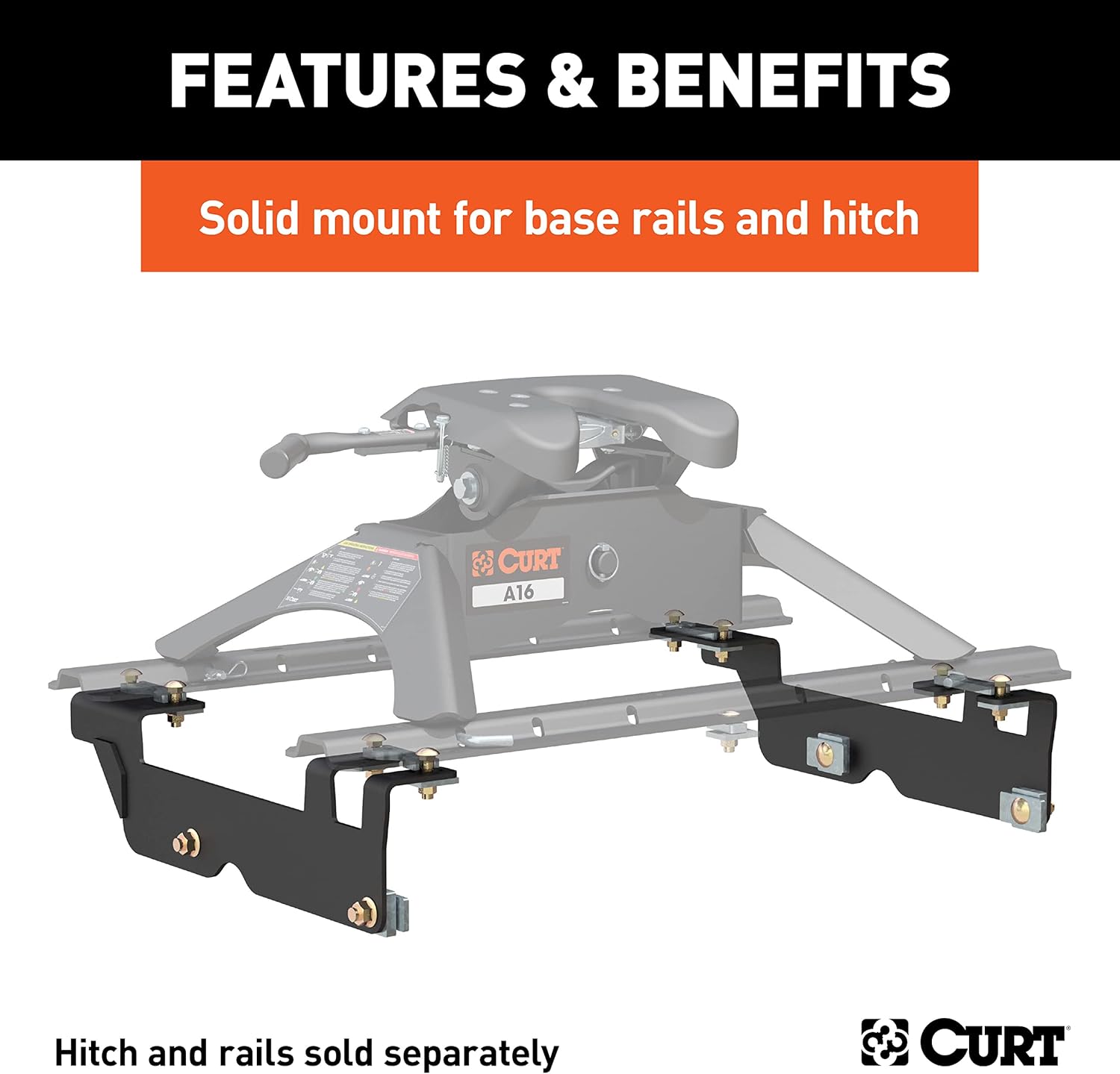 CURT 16442 5th Wheel Installation Brackets, Select Ford F-150, Except Police Responder , Black