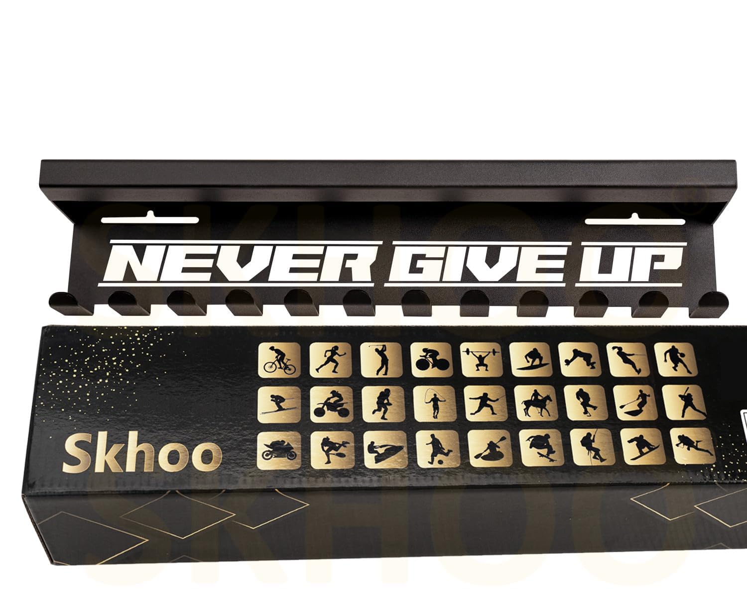Never GIVE UP Medal Hanger Display with Shelf,Medal Holder for Wall,Trophy Shelf with Hooks for Medals,Medal Holders with Shelf Suit for Race,Gymnastics,Soccer,Wrest,Athlete’s Gifts