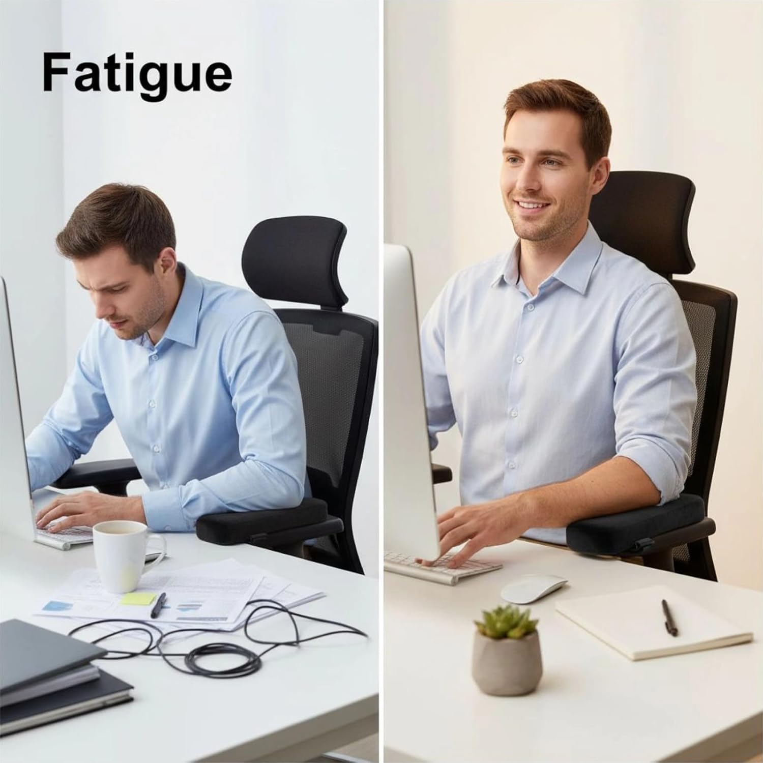 2 Pcs Memory Foam Armrest Pads for Office Chairs, Non-Slip Base Arm Pads, 9.8 X 5.1 X 1.6 in
