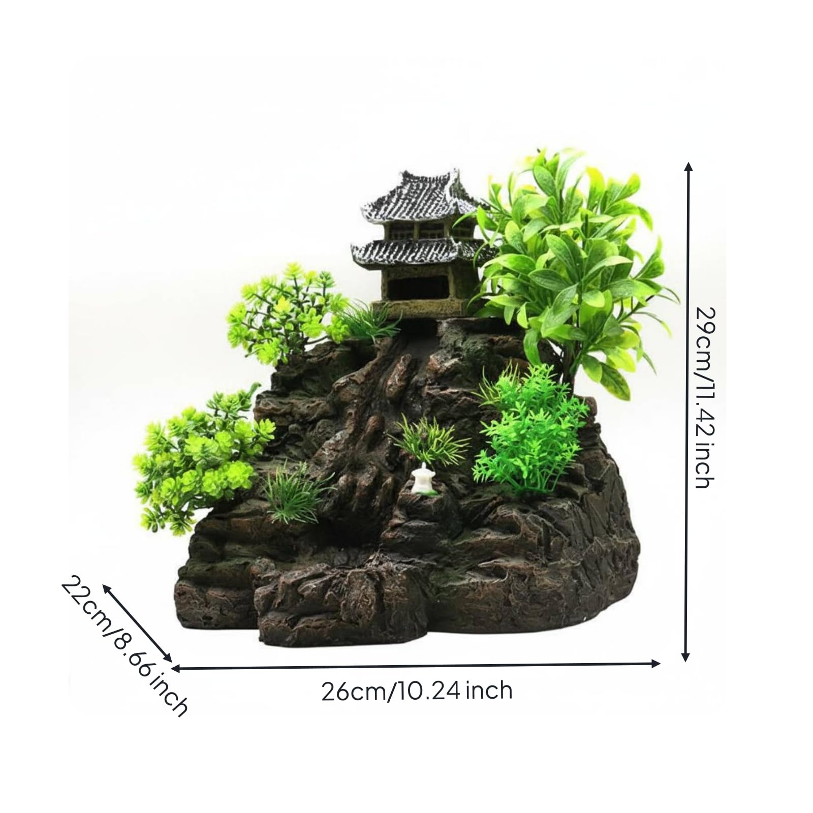 Felsen-Dekoration mit Tempelturm einzigartig Aquarium-Felsen mit Wasserfall-Effekt realistisch Dekoration Wasserfallsand für Aquarianer