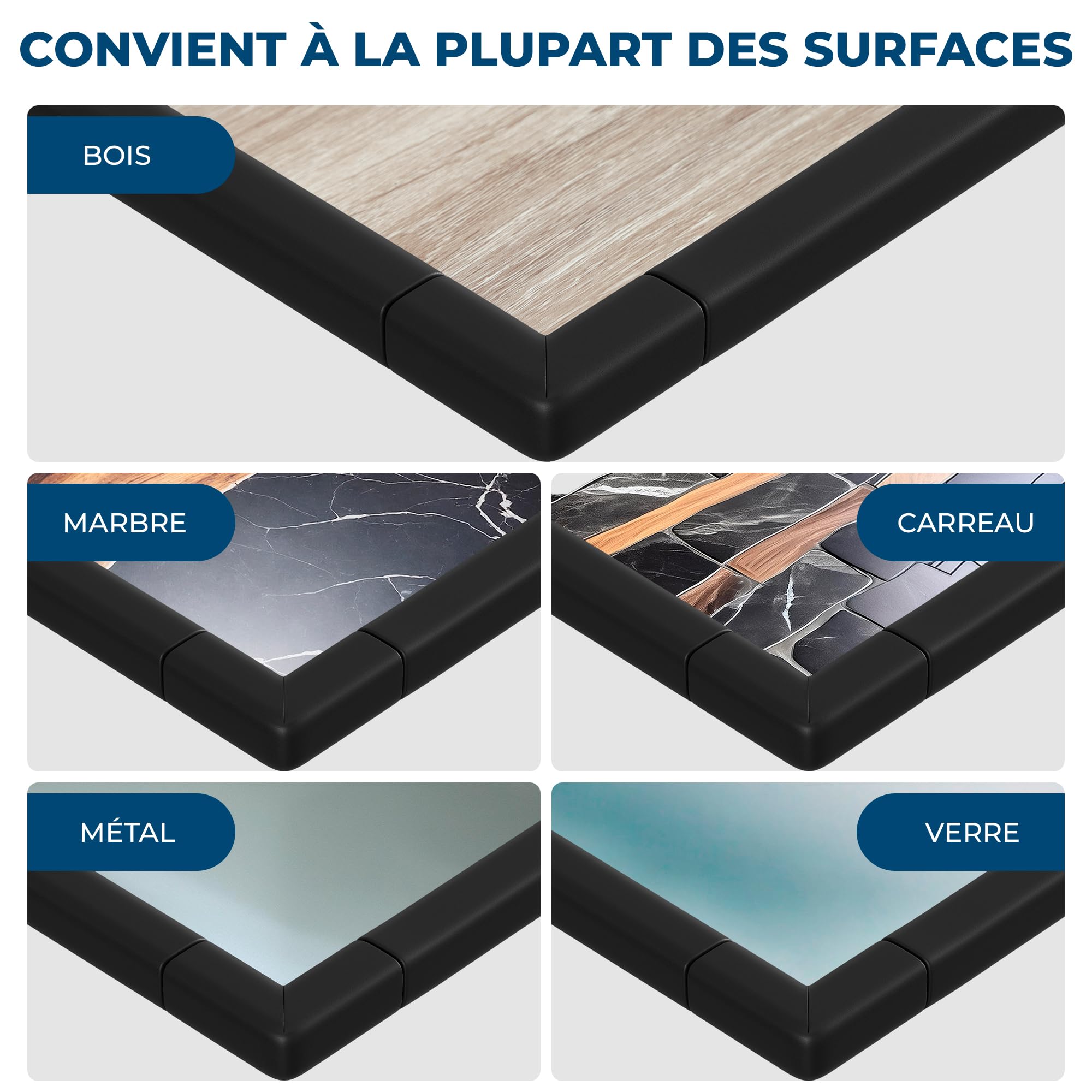 Hoffenbach Protection en Mousse pour Bords & Coins – Bande de Sécurité 6,2 m pour Table & 12x Coussins d’Angle – Lit Bébé – Adhésifs Antichoc – Noir