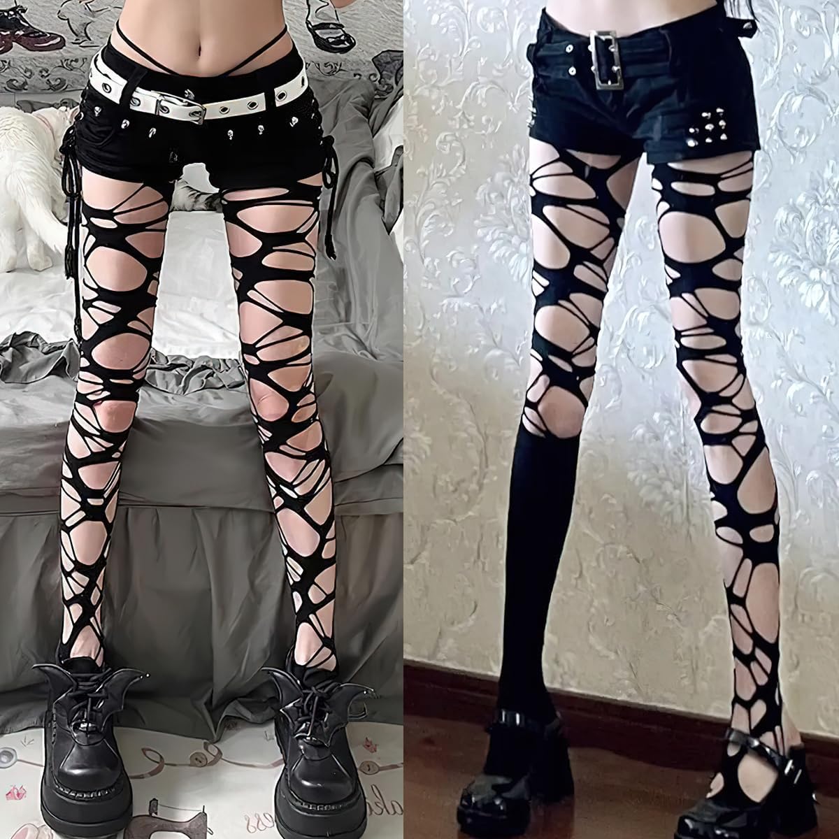 Women's Ripped Tights Fishnet Stocking Ragged Pantyhose Hosiery Gothic Punk Perforated Stocking Y2k Tights Stockings Clothing for Halloween Cosplay Party Accessories