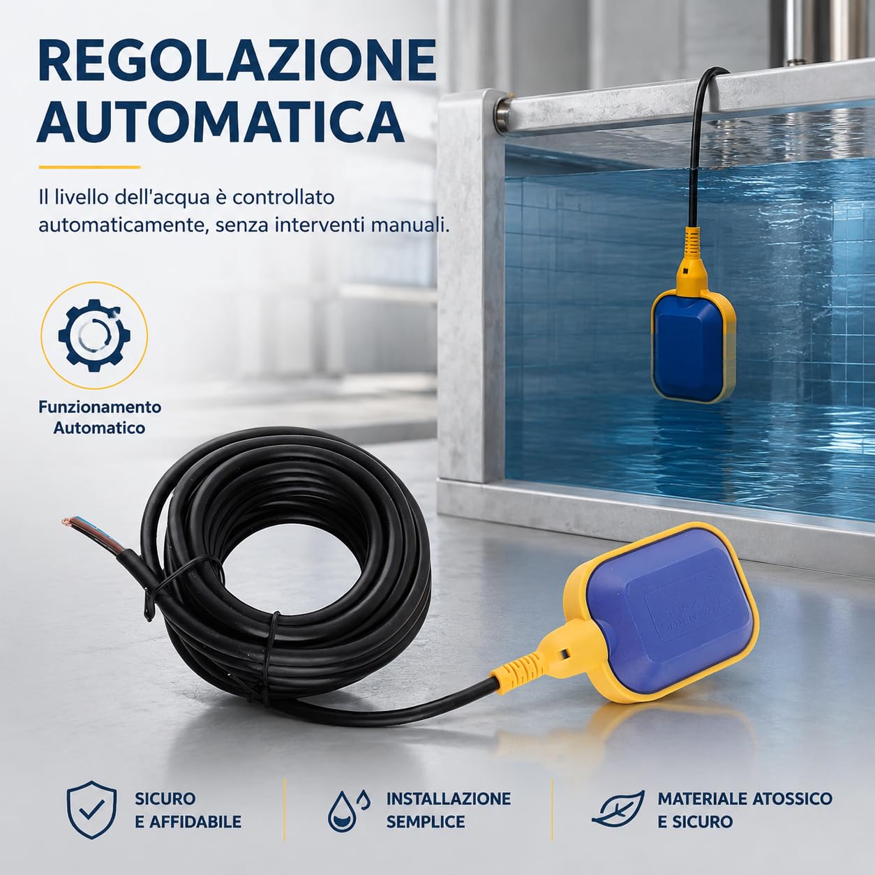 Ausla Interruttore a galleggiante con cavo da 5 metri, 220V 15(8) A, Controllo automatico pompe sommerse, Sensore livello acqua per serbatoi e piscine