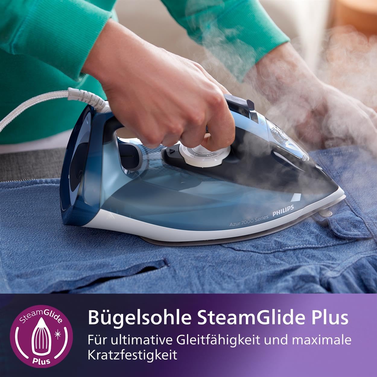 Philips Series 7000 Dampfbügeleisen 2800 W Dampfstoß 250 g SteamGlide Plus Louros Hellblau DST7020/20