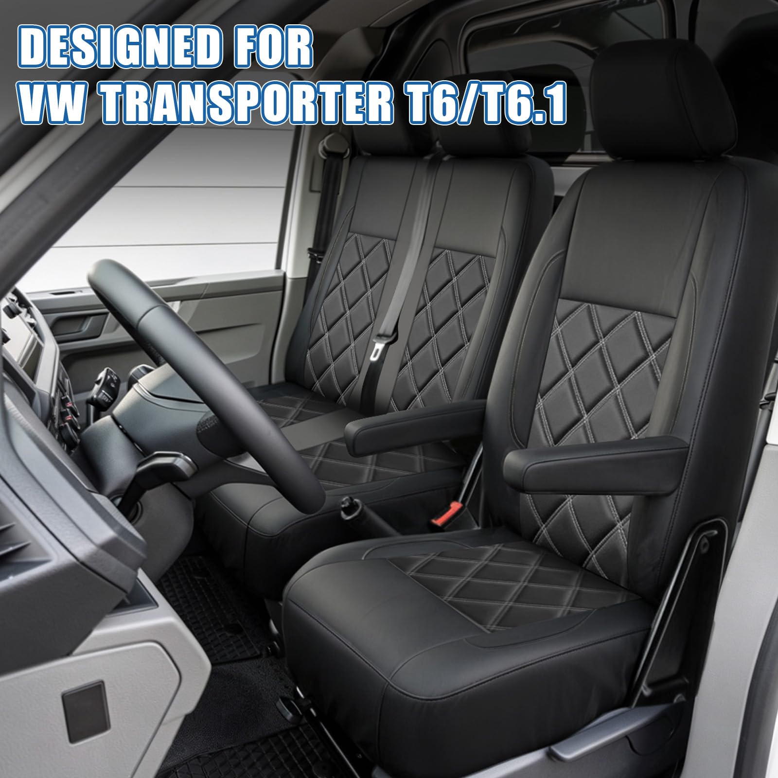 Housse de sièges avant 1+2 compatible avec Volkswagen Transporter T6 T6.1 | Couverture Siège 2+1, véhicule LHD conduite à gauche, Confortable, Respirant