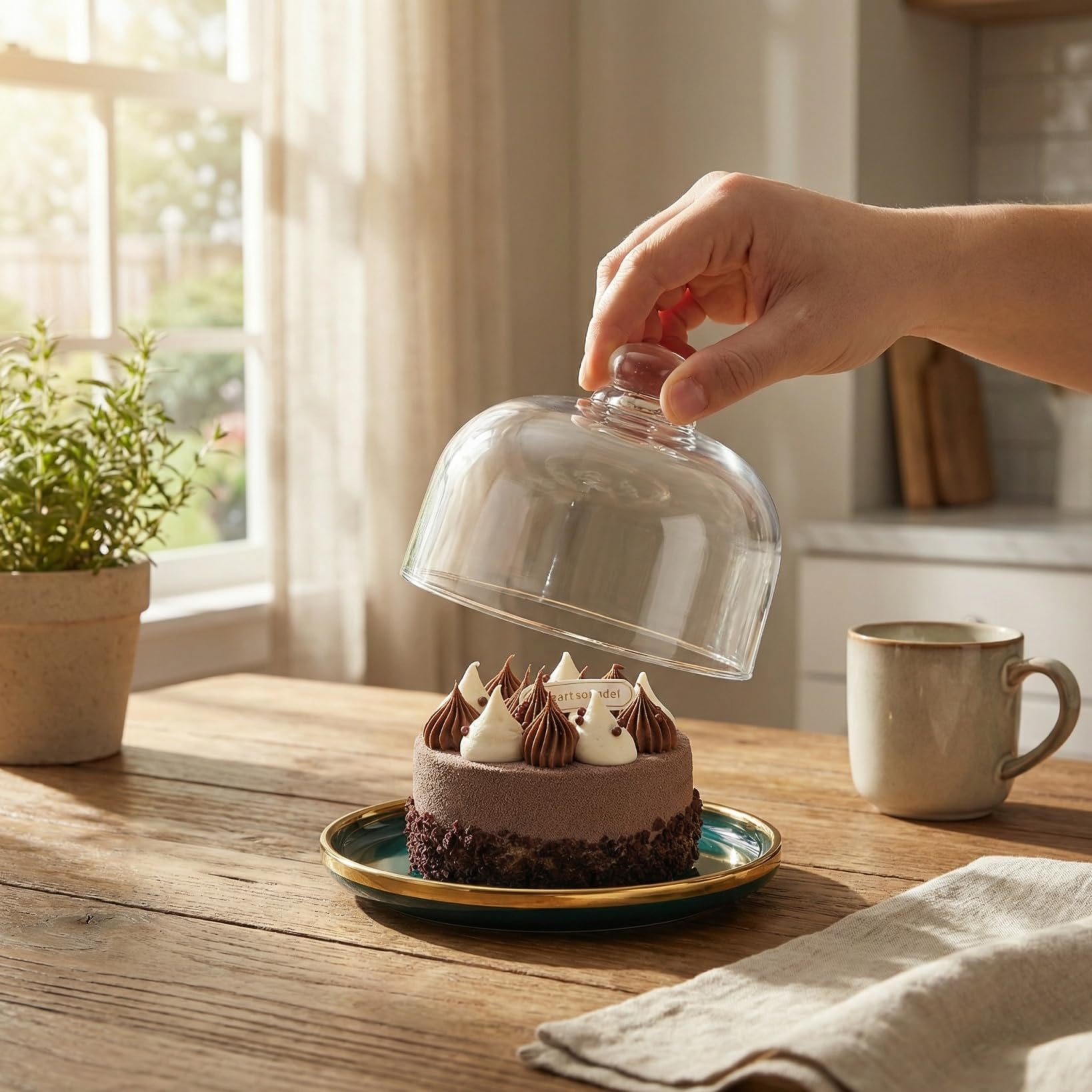 Cabilock 1 set de support à gâteau, cloche en verre, cloche à fromage, assiette en céramique, cloche à gâteau, cloche à gâteau, couvercle pour aliments