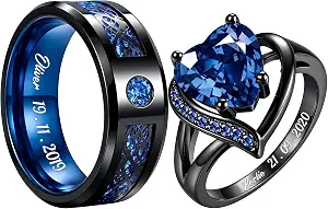 Personalized Promise Rings for Couples, Custom Engraved Matching Ring Set