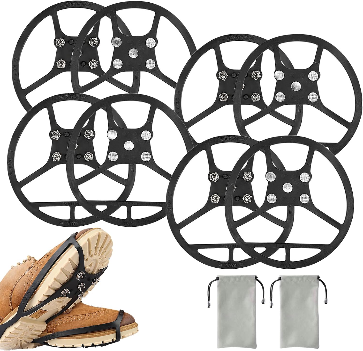 Ice Grippers Traction Cleats for Shoes and Boots Rubber Snow Shoe Spikes Crampons with 5 Steel Studs Cleats for Hiking Snow Walking Jogging Fishing