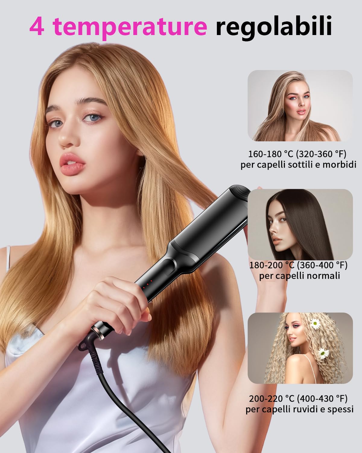 4 Piastra Lisciante Crimpare con Ceramica,Riscaldamento Rapido Ferro Arricciacapelli per Onde Ionica Ceramica Piastra Arricciacapelli Hair Straightener Fast Heating for All Hair Types