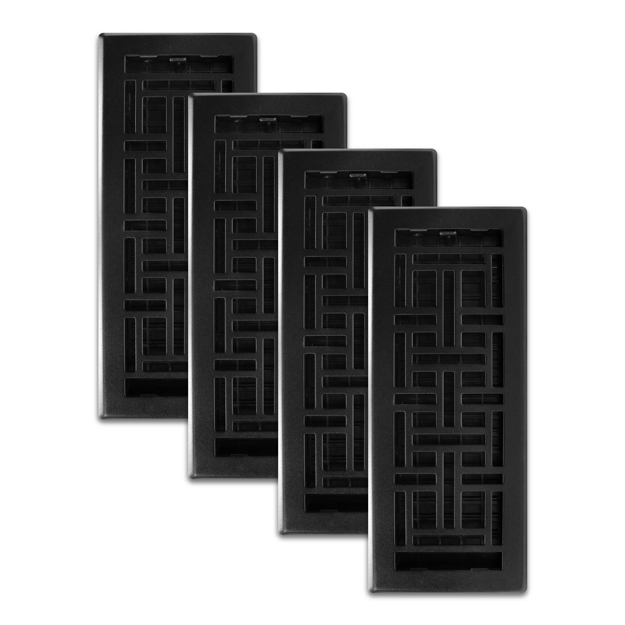 Decor Grates (4-Pack) AJH412-BLK Oriental Floor Register, 4x12 Inches, Textured Black Finish