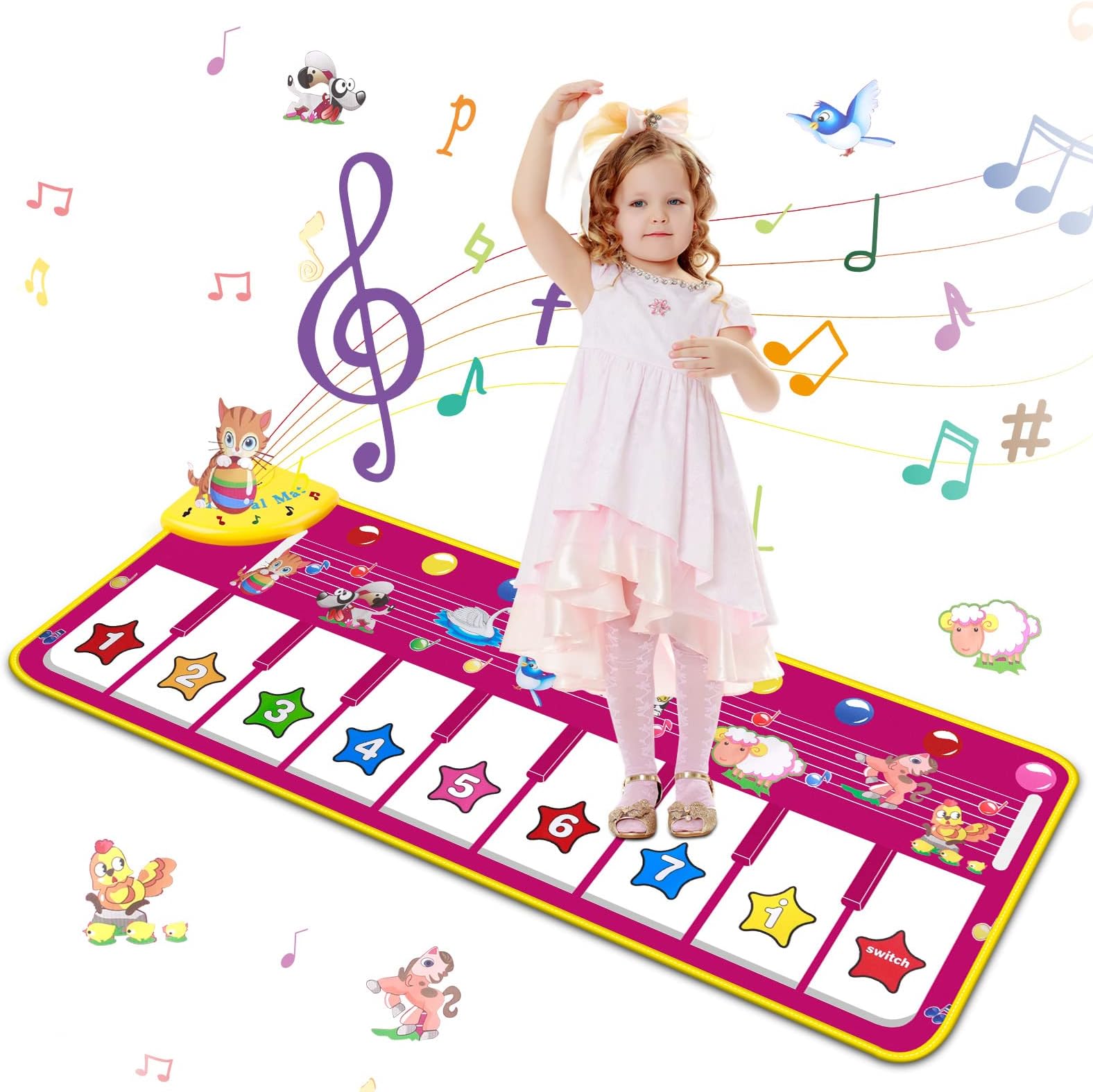 M SANMERSEN Piano Mat - Musical Keyboard Floor Playmat 39.5" Electronic Music Animal Touch Play Blanket Funny Xmas Gift Toy for 1 2 3 Year Old
