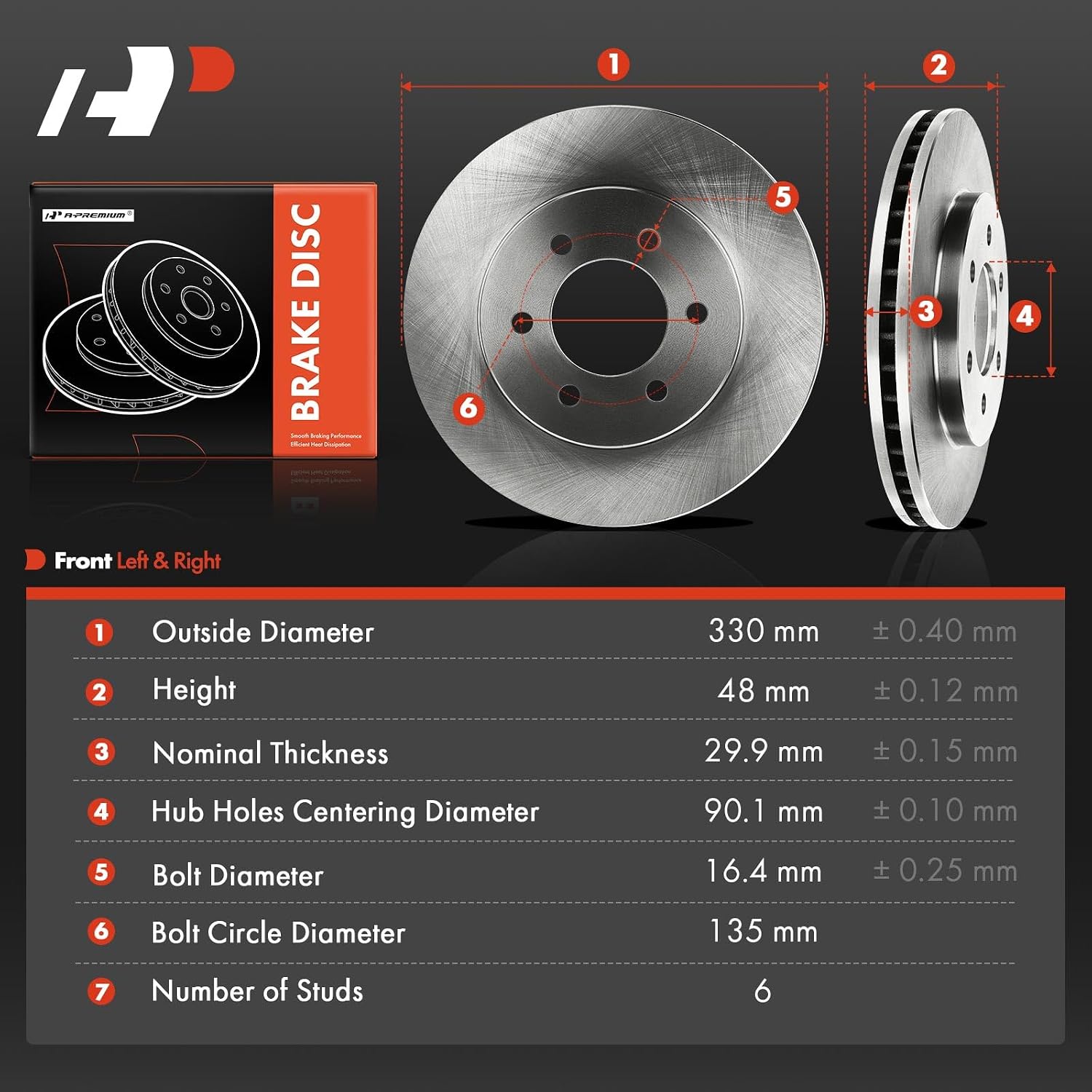A-Premium 12.98 inch (330mm) Front Vented Disc Brake Rotors Compatible with Select Ford and Lincoln Models - Expedition 2003-2006, Navigator 2003-2006, Sport Utility, 2-PC Set
