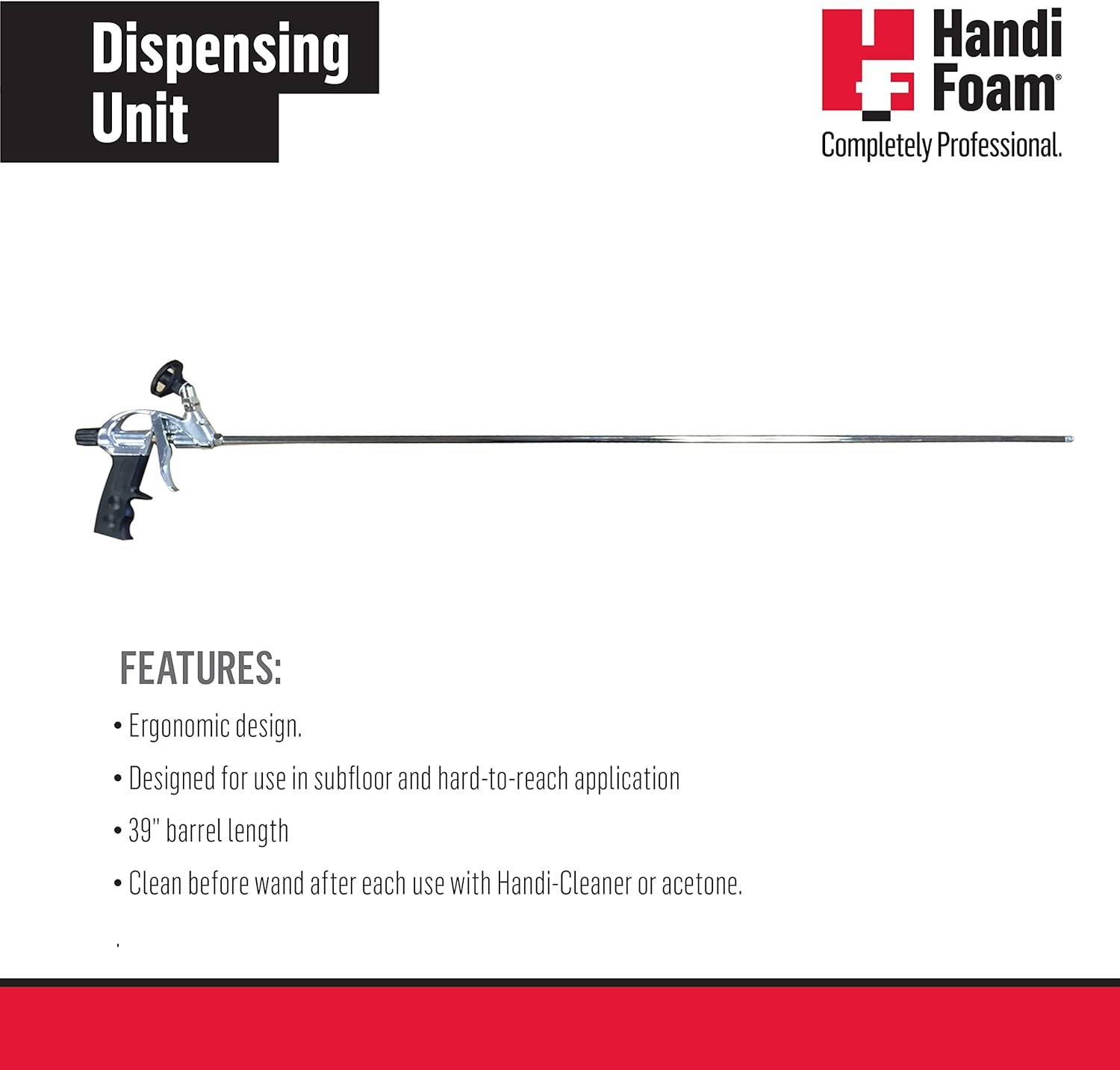 HandiFoam F61060 Gun Foam Applicator, 39 in. (100 cm) Barrel, Ergonomic Design for Subfloors and Hard-To-Reach Spaces, Compatible with Most Gun Foam Cans, Polyurethane Spray Foam Gun