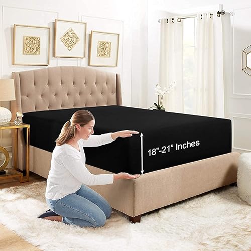 Sábana bajera ajustable de 18 a 21 pulgadas con bolsillo extra profundo para colchón alto, sábana de microfibra de doble cepillado suave y sedosa