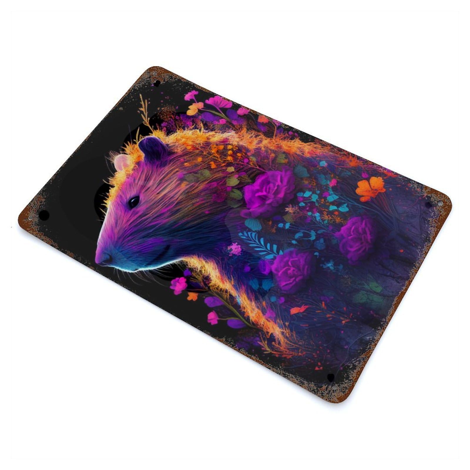Capybara Flower Colorful Distressed Metal Wall Sign 11.8"x7.9", Ideal for Garage, Bar And Workshop Decor