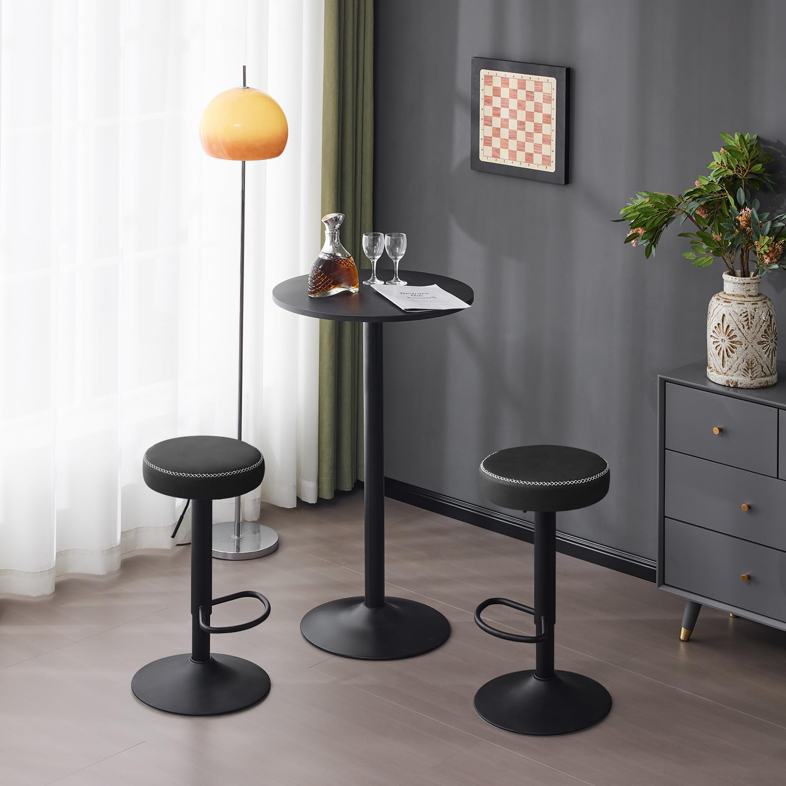 EUGAD Barhocker 2er Set, runder Hocker drehbar höhenverstellbar, Küchenhocker, Thekenstuhl mit Metallgesetll, Tresenhocker Vintage-Kunstleder, für Bar Kücheninsel Bistro, Anthrazit, 1086BY-2
