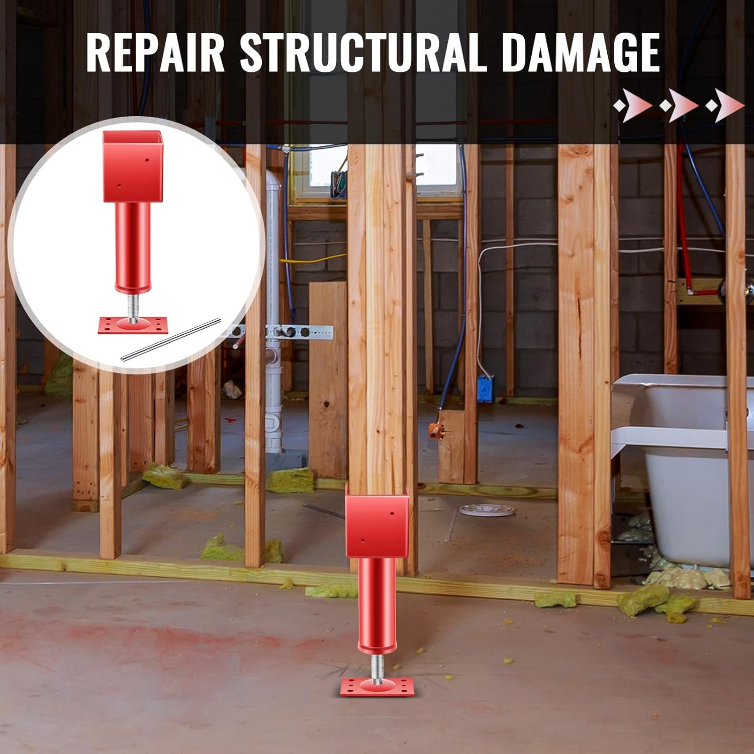 Lasnten 4 Pcs 4.5" X 4.5" Screw Jack Post 14.5" - 18.5" Height Range 24700 lbs Load Capacity Adjustable Temporary House Jacks for Leveling Flooring Basement Shore Beams Foundation Repair (Red)