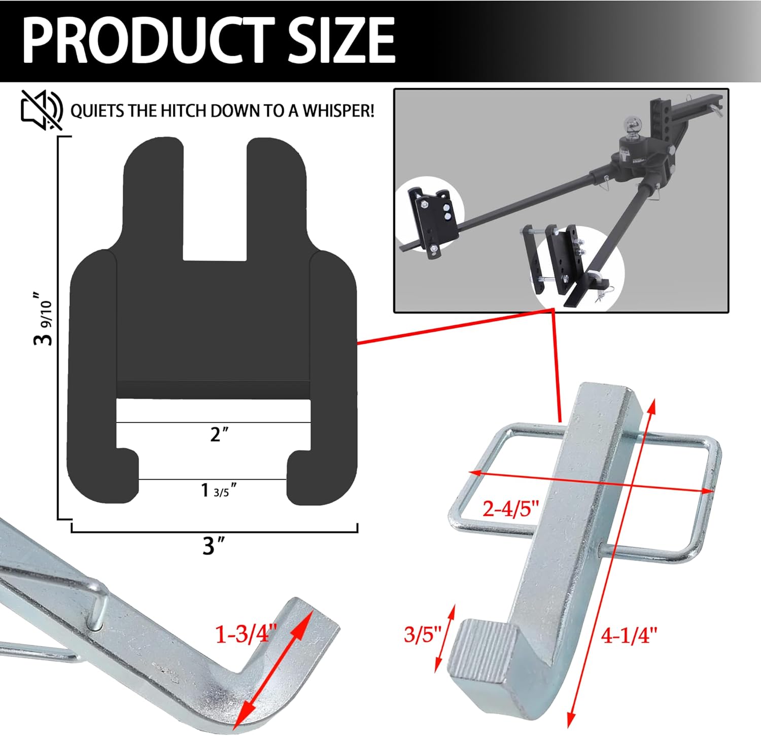 (2+2 Set) Combo Pack 4 1/4" x1 3/4" Premium Snap L-Pins for Weight Distribution Hitches, Sway Bracket Jacket Compatible with E2 Hitch Sway Control Brackets 6k 8k 10k 12k 14k, Eliminate Noise