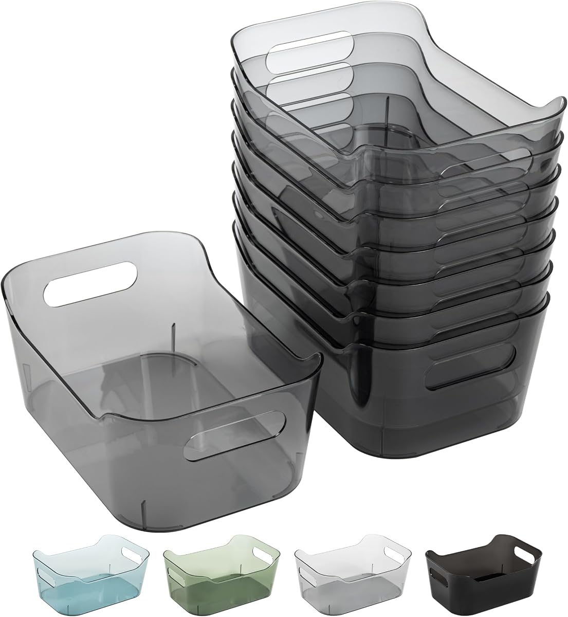 Tiawudi 8 Pack Plastic Storage Bins, Clear Pantry Organizers and Storage Containers, Multi-Use Organizer Bins for Kitchen, Bathroom, Office, Shelf, Fridge, Home Edit and Cabinet Organizers