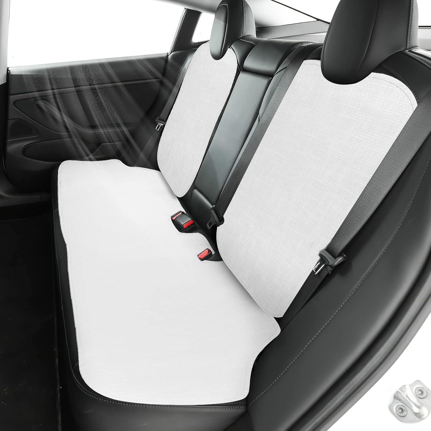 KUNGKIC for Tesla Model 3 Mesh Car Rear Bench Seat Cover Set Breathable Cooling Back Seat Protector Covers for All Season Interior Accessories 3 Pcs Linen White