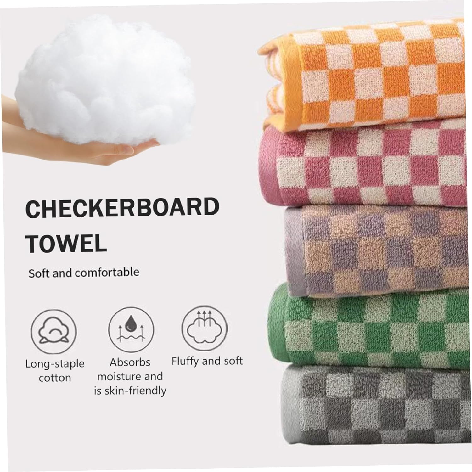 5Pcs Checkered Towels, Soft, Absorbent Cotton Checkered Hand Towels for Bathroom, Kitchen, Gym, Spa, 14 x 28 Inches
