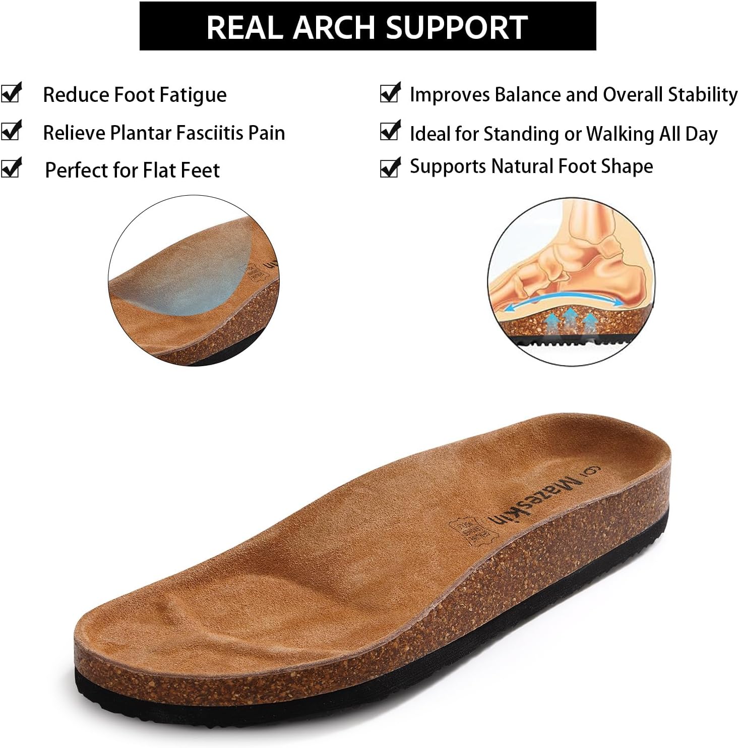 mazeskin Genuine Leather Orthopedic Summer Slide Sandals for Women with Arch Support,Orthotic Footbed for Plantar Fasciitis Flat Feet