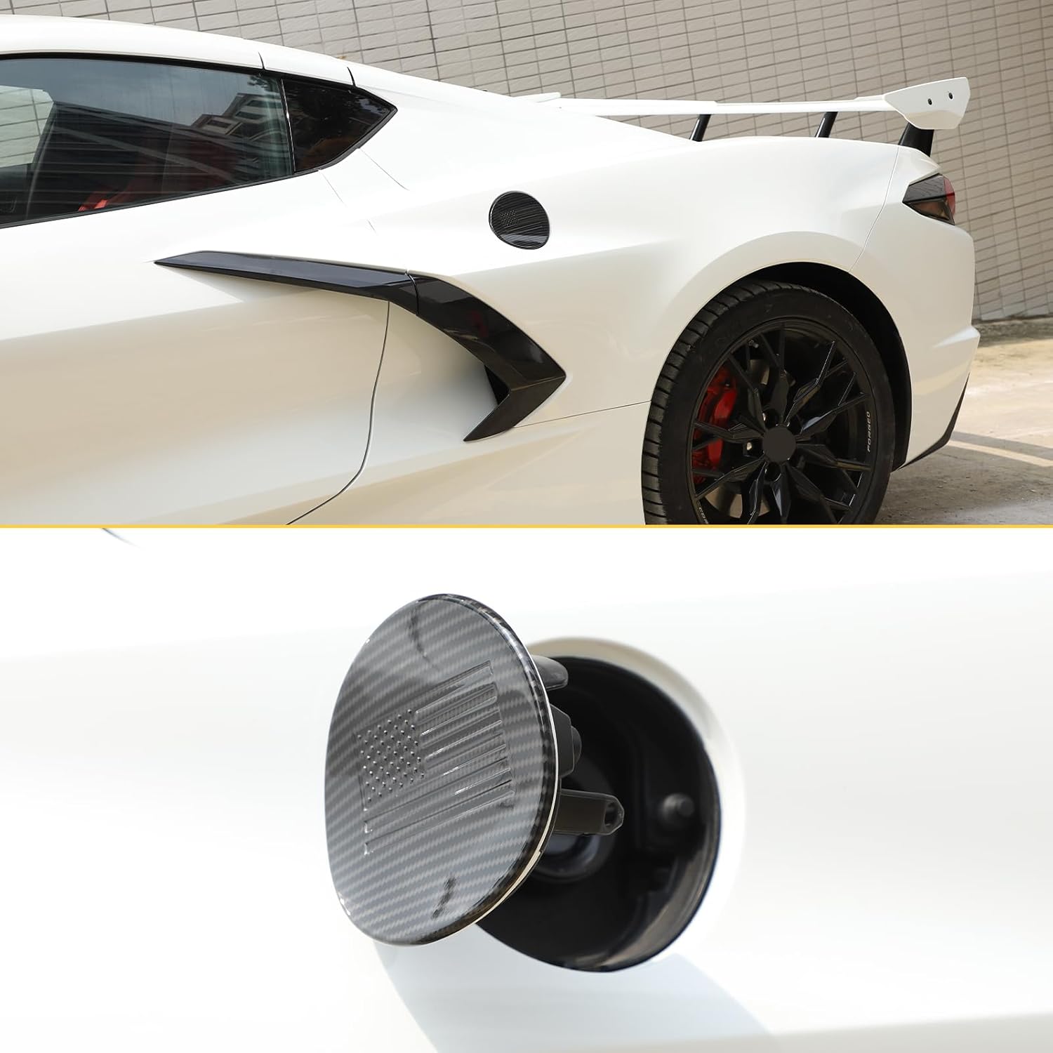 Fuel Tank Cap Trim Protect Cover Compatible with Chevrolet Corvette C8 2020-2023, Fuel Tank Door Cover Car Exterior Fuel Tank Cover Oil Gas Cap Door Cover Trim Frame Accessories (carbon fiber pattern)
